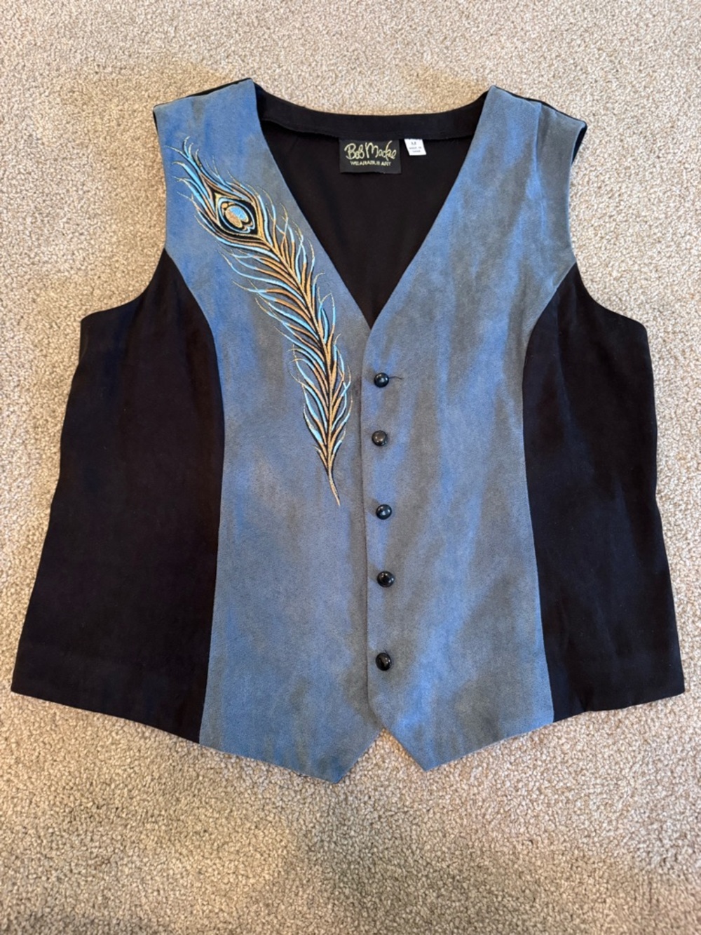 Bob Mackie Wearable Art Embroidered Peacock Feather Vest Size M
